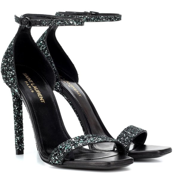 SAINT LAURENT Amber 105 Sandals - Glitter Midnight - 38 (Brand New) - Picture 3 of 7